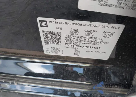 2023 GMC Sierra 1500 2Wd Short Box Elevation z USA, uszkodzony, nr VIN 3GTPHCEKXPG274119